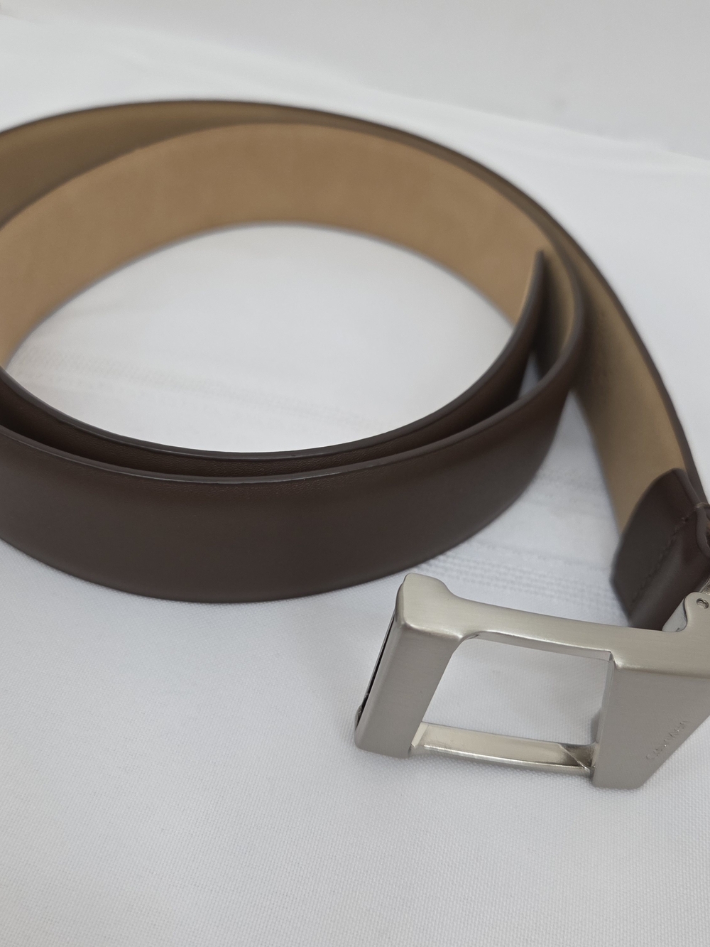 Calvin Klein Men's Dark Brown Leather Belt with Silver Buckle Sz 34-36